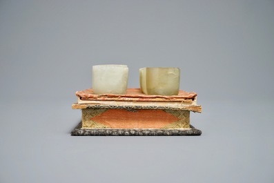 A set of ten Chinese celadon jade cups, 19/20th C.