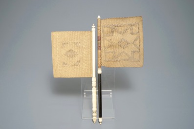 十九世纪  竹子扇子 手柄牙雕 