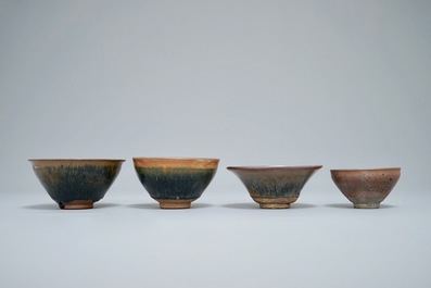 Four various Chinese Jian yao temmoku tea bowls, Song or later