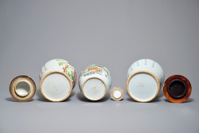 Three Chinese famille rose and qianjiang cai vases, 19/20th C.