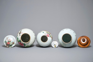 Three Chinese famille rose and qianjiang cai vases, 19/20th C.