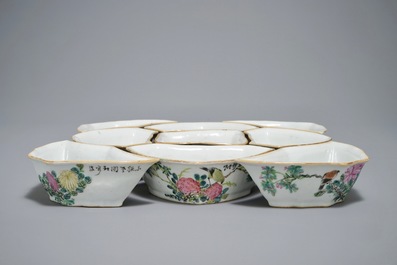 A Chinese qianjiang cai nine-piece sweetmeat set, Tongzhi mark, 19/20th C.