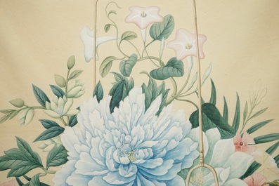 A Chinese watercolour of a flower basket, Canton, 2nd half 19th C.