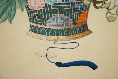 A Chinese watercolour of a flower basket, Canton, 2nd half 19th C.