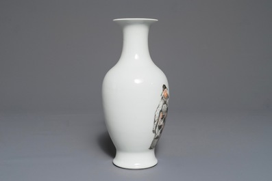 A Chinese grisaille and iron red vase with figures, Republic, 20th C.
