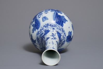 A Chinese blue and white bottle vase with figurative design around, Transitional period