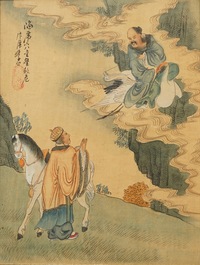 Five Chinese paintings on textile, 19/20th C.