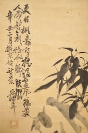 Twee Chinese rolschilderingen op papier met bamboetakken, 19e eeuw