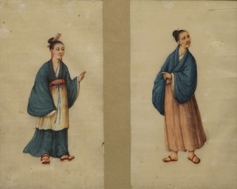 Negen Chinese schilderingen op rijstpapier, Canton, 19e eeuw