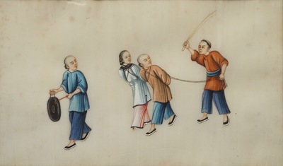 Negen Chinese schilderingen op rijstpapier, Canton, 19e eeuw