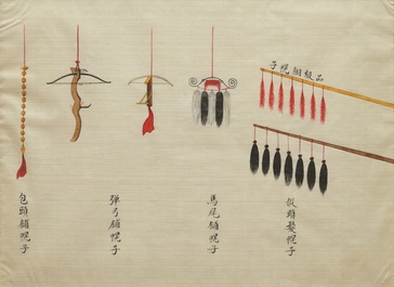 Acht Chinese schilderijen met ornamenten en symbolen, 19e eeuw