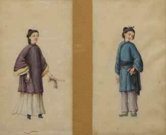 Neuf peintures sur papier de riz, Chine, Canton, 19&egrave;me