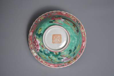 Six Chinese Straits or Peranakan famille rose bowls with phoenixes and peonies, 19th C.