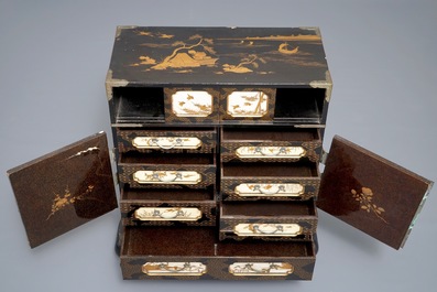 A Japanese gilt-lacquered and Shibayama ivory cabinet, Meiji, 19th C.