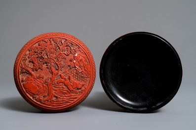 Two Chinese cinnabar lacquer boxes and covers, 19/20th C.
