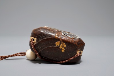 Three Japanese maki-e lacquer and bamboo inro with ojime and netsuke, Meiji, 19/20th C.