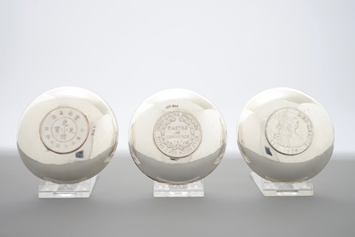 Nine Chinese silver coin bowls, mark of Wang Hing, 19/20th C.