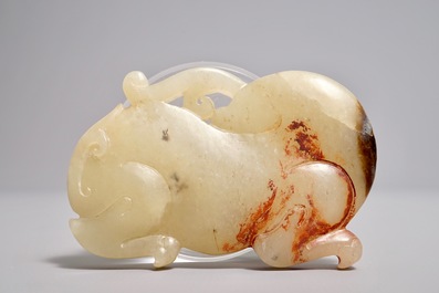 A Chinese Ming-style russet jade carving of a mythical beast, 19/20th C.