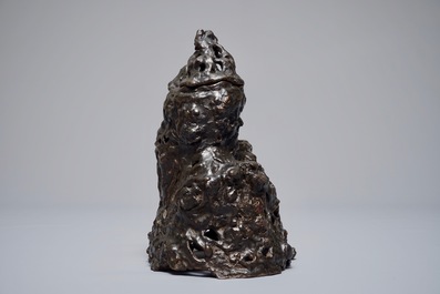 A Chinese bronze incense burner modelled as a mountain with qi-players, 18/19th C.