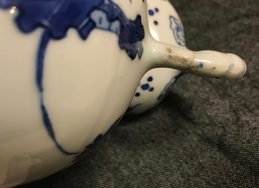 A Chinese blue and white elephant handle vase, Transitional period