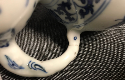 A Chinese blue and white elephant handle vase, Transitional period