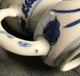 A Chinese blue and white elephant handle vase, Transitional period