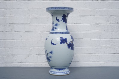 A Chinese blue, white and iron red vase with deer, 19/20th C.