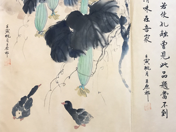 Een groot Chinees album met aquarellen en kalligrafie, 19/20e eeuw