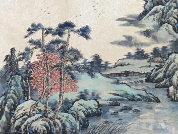 Un grand album d'aquarelles chinoises et calligraphie, 19/20&egrave;me