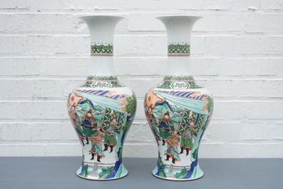 A pair of famille verte style warrior vases, Samson, Paris, 19th C.