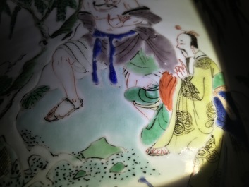 A large Chinese famille verte bowl with figures in a landscape, Kangxi