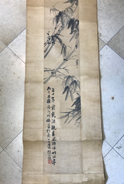 Deux peintures rouleaux sur papier de branches de bambou, Chine, 19&egrave;me