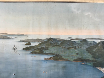 Keiga Kawahara (Japon, 1786-1860), &ldquo;Vue sur le port de Deshima&rdquo;, gouache sur soie