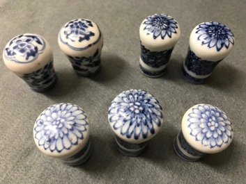 Twelve Chinese blue and white cane handles or scroll painting ends, 18th C. and later