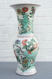 A Chinese famille verte yenyen vase with birds and flowers, Kangxi