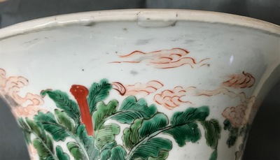 A large Chinese famille verte phoenix-tail vase with figurative design around, Kangxi