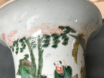 A large Chinese famille verte phoenix-tail vase with figurative design around, Kangxi