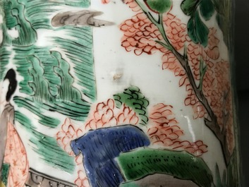 A large Chinese famille verte phoenix-tail vase with figurative design around, Kangxi