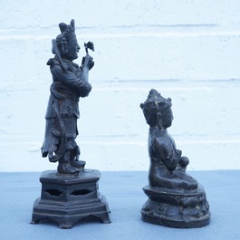 Two Chinese and Sino-Tibetan bronze figures of Buddha and of a musician, 17/18th C.