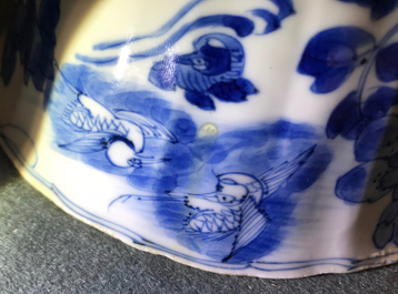 A pair of Chinese blue and white lobed phoenix bowls, Kangxi