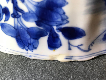 A pair of Chinese blue and white lobed phoenix bowls, Kangxi