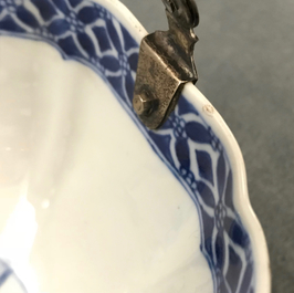 A Chinese blue and white silver-handled bowl with Long Eliza, Kangxi