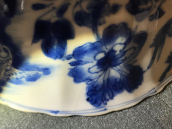 A pair of Chinese blue and white lobed phoenix bowls, Kangxi