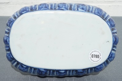 A Chinese blue and white lotus throne-shaped stand, Xuande mark, 19/20th C.