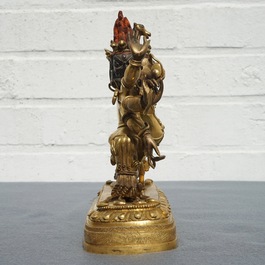 A Sino-Tibetan or Nepalese gilt bronze figure of Yamantaka, 19/20th C.