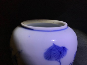 Een paar Chinese blauwwitte miniatuur dekselvaasjes of theebusjes, Kangxi