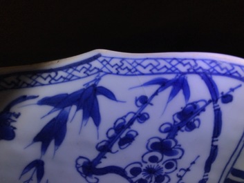 A pair of Chinese blue and white dishes with the 'Cao sisters', Kangxi