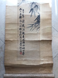 Twee Chinese rolschilderingen op papier met bamboetakken, 19e eeuw