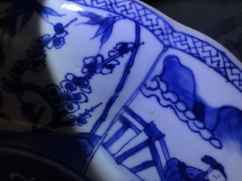 A pair of Chinese blue and white dishes with the 'Cao sisters', Kangxi