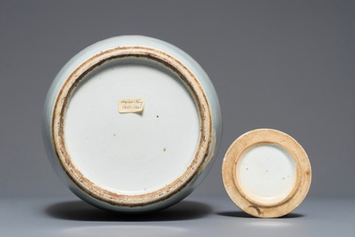 A Chinese famille rose Wu Shuang Pu jar and cover, 19th C.